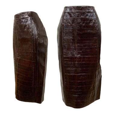 Vtg Vintage 1980s 80s Custom OOAK Chocolate Authentic Eel Skin Boss Pencil Skirt 