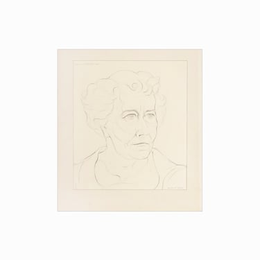 1940s Leon Arnold Muller Pencil Line Drawing on Paper Woman Portrait Vintage 
