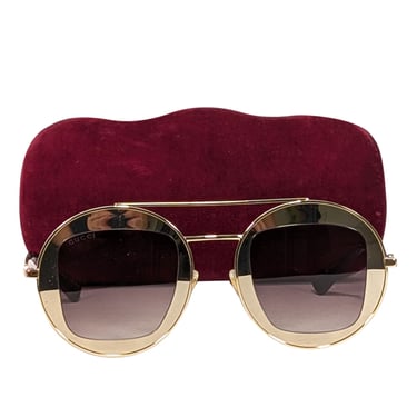 Gucci - Gold Reflective Large Round Aviator Sunglasses