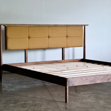 Mid Century Modern Platform Storage Bed | King Size Solid Wood upholstered headboard bed frame | Queen Full Twin | Bed No. 3 