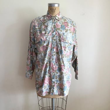 Oversized Floral Print Cotton Shirt - 1980s 