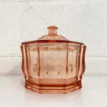 Vintage Pink Glass Covered Candy Dish Depression Stasher Lidded Box Trinket Holder Vanity Storage 1950s 