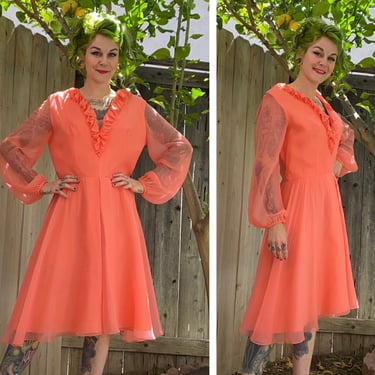Vintage 1960’s Peachy Pink Chiffon Gown 