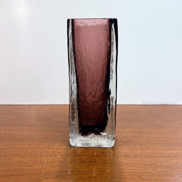 Vintage Ingrid Glass Amethyst Bark Vase Textured 1960s 70s Mid Century Modern 