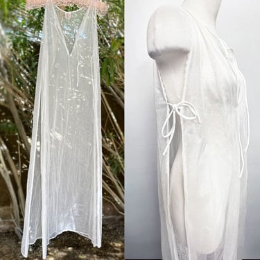 1970s FREDERICK's Of Hollywood Vintage Lingerie Nighty Dress Gown Sexy See Through White Negligee 