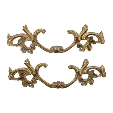 Pair of Vintage 8.75 in. French Provincial Brass Bridge Drawer Pulls