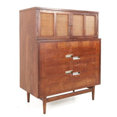 Merton Gershun for American of Martinsville Mid Century X Inlay Walnut 5 Drawer Dresser - mcm 