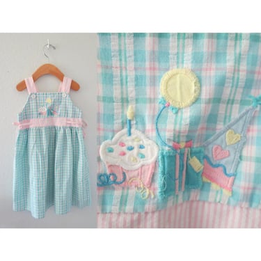 Vintage Girls Dress - Toddler Girl Birthday Party Outfit - Pastel Plaid Cupcake Sundress 