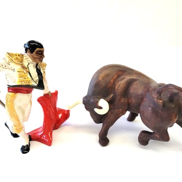 Mid Century Matador and Bull Ceramic Figurines 