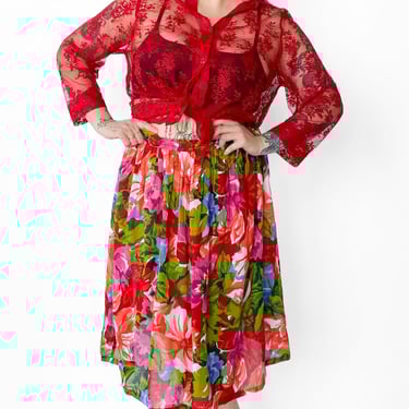 Y2K Sheer Red Lace Top, sz. 2X