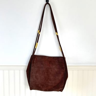 Vintage 1980s Donna Karan brown suede shoulder bag 