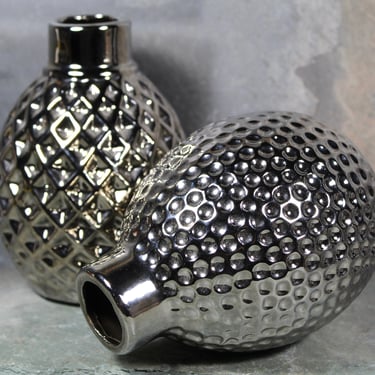 Silver Porcelain Textured Vases |  Two Options | Mod Glam Pineapple Style Vase | Golf Ball Texture Vase 