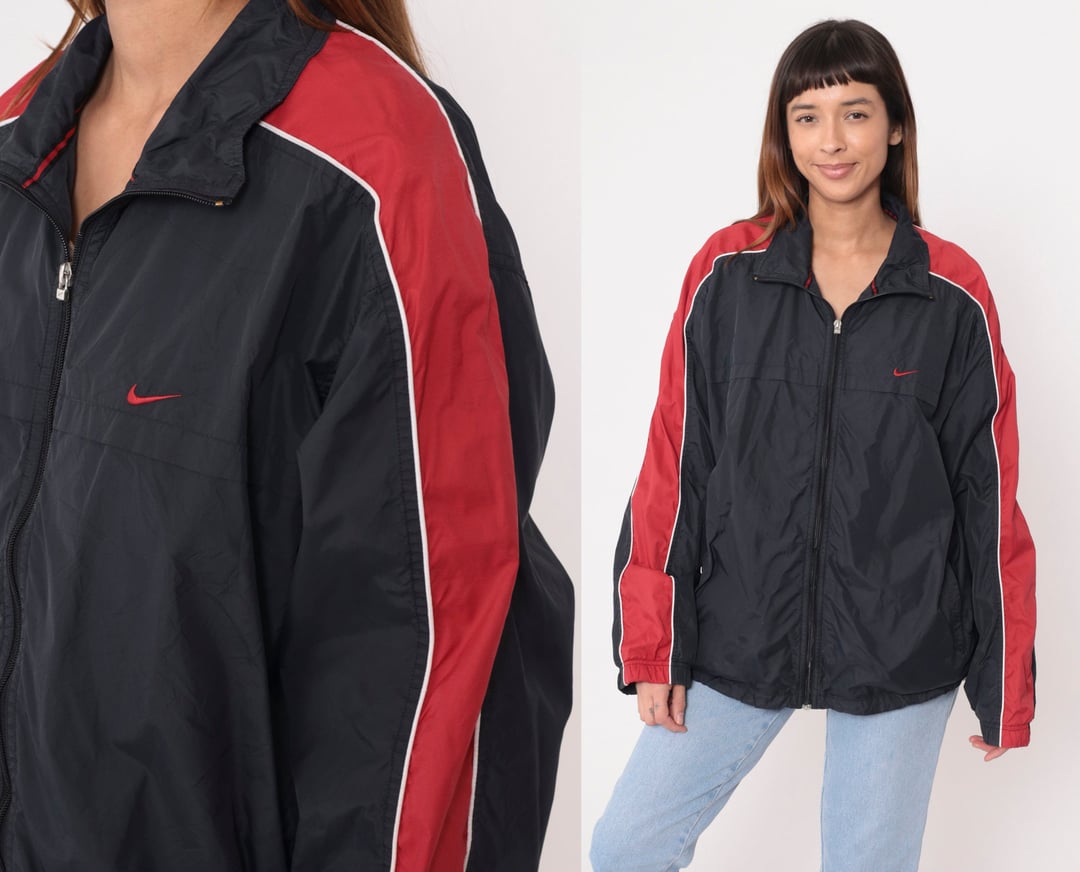 Nike Windbreaker Jacket Y2K Black Nylon Shell Full Zip | Shop