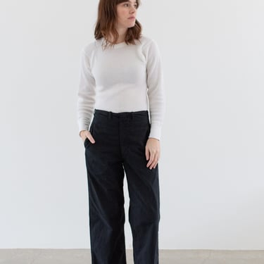 Vintage 27 28 Waist Black Cotton Twill Chinos | High Rise Button Fly | Unisex Straight Leg Utility Pant Trouser | P142 