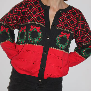 Sweet Vintage Seasonal Wreath Knit Cardigan