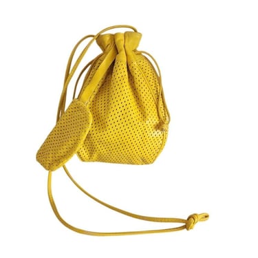 Vintage 80s Shoulder Bag Yellow Leather Crossbody 