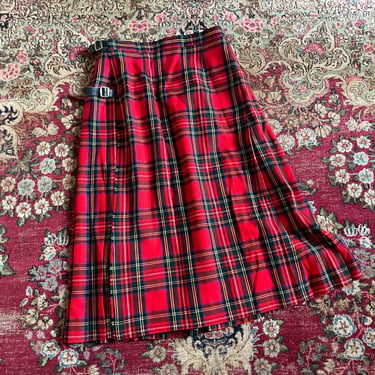 Vintage authentic Scottish kilt, Royal Stewart tartan kilt | Kinloch Anderson wool pleated wrap skirt, ladies S/M 