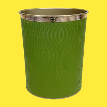 Vintage Pearl Wick Wastebasket Retro 1950s Mid Century Modern + Trash Can + Gold Metal + Green Vinyl Exterior + Bathroom Storage + MCM Decor 