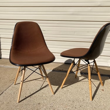 Pair of Herman Miller Eames Fiberglass Upholstered Side Shell Chairs 