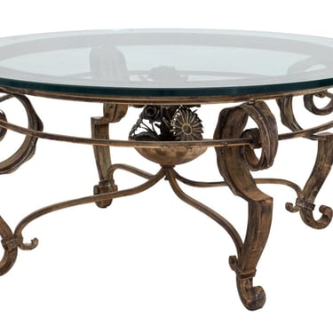 Floral Metal Beveled Glass-Topped Coffee Table