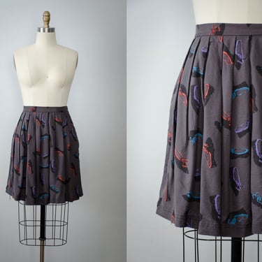 novelty print skirt | shoe novelty print | purple miniskirt 