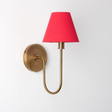 Arched arm wall sconce - Red shade Lighting - Country modern lighting - Brass Fixture 