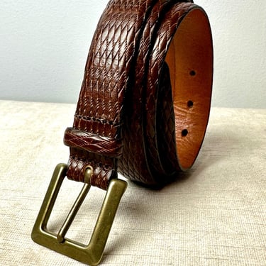 Vintage Men’s brown leather trouser belt~ thin perforated skinny dress belt~ 1990’s trends~ Ashworth brand  large size 36 