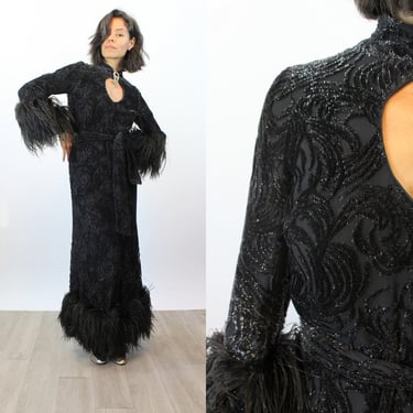 1960s LILLIE RUBIN burnout MARABOU feathers dress small | new fall 