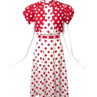 1940s Polka Dot Cotton Dress &amp; Bolero, Size 4