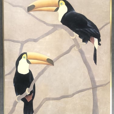 Large Suede Tropical Toucan Suede Wall Art ,Signed 
