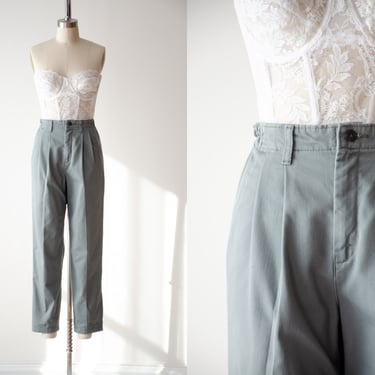 high waisted pants | 80s 90s vintage Lee Casuals light green gray dark academia pleated straight leg khaki trousers 