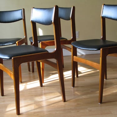 Set of TWO Erik Buch Teak Dining Chairs in Black Leather 