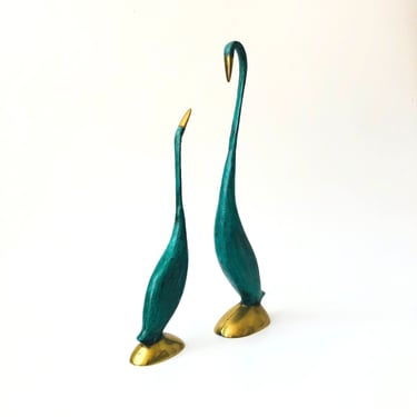 Verdigris Brass Cranes - Set of 2 