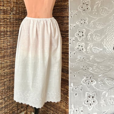 Eyelet Skirt, Vintage Slip, Petticoat, Boho, Prairie, Wedding Elastic Waist 