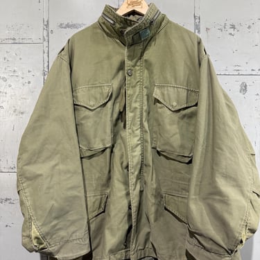 Vintage M65 field jacket OG 107 sateen cotton olive green coat military army size XL regular  distressed 2nd pattern 