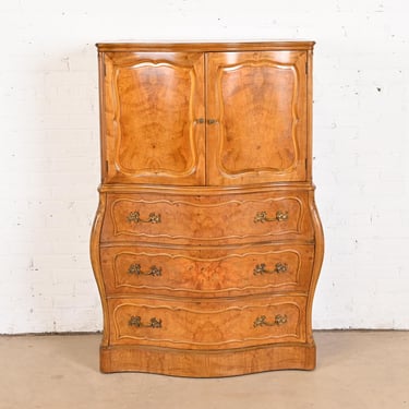 Romweber French Provincial Louis XV Bombay Form Burl Wood Gentleman’s Chest, Circa 1940s