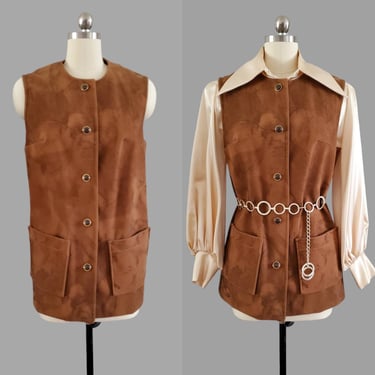 1970s Ultrasuede Long Vest with Pockets 70s Mod 70's Women's Vintage Size 