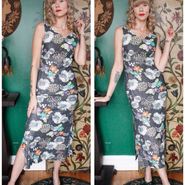1960s Funky Floral Lurex Gown 