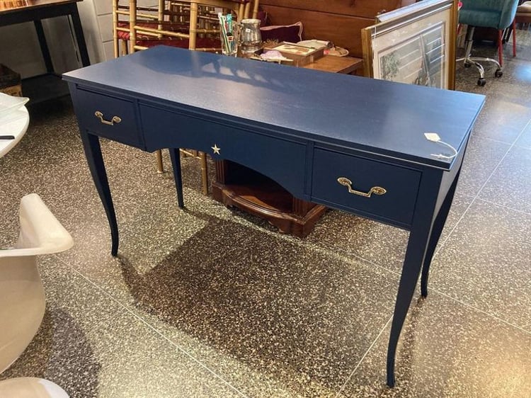 Blue painted desk/vanity 48” x 18.5” x 30”