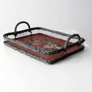 antique hand-painted wood tray 