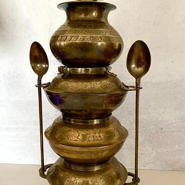 2 Tier Indian Vintage Brass Tiffin Box Set - Ca 1930 2 Tier Indian Vintage Brass Tiffin Box Set - Ca 1930