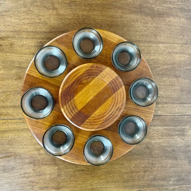 Danish Modern teak  Lazy Susan by Jens Quistgaard for Digsmed, 1960s with set of 8 bowls 