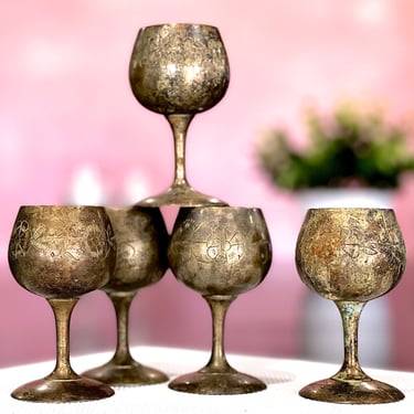 VINTAGE: 5 German Silver Alpaca Mini Goblets - Man Cave - Vintage Decor 