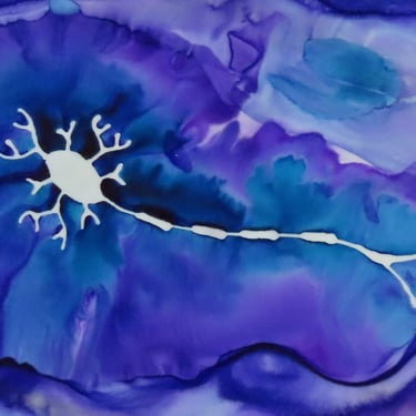 Purple and Blue Motor Neuron  - original ink painting of brain cell - neuroscience art 