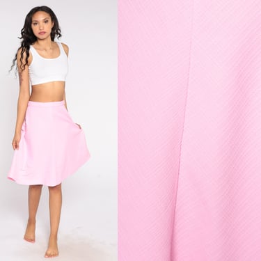 Bubblegum Pink Skirt 70s High Waisted Skirt Pastel Mod A-line Plain Preppy Retro Skater Skirt 1970s Vintage Basic Flared Kawaii Medium 