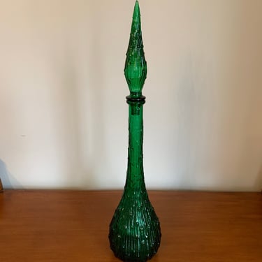Vintage Emerald Green Italian Drip Glass Decanter 1960's Mid Century Modern Decanter 