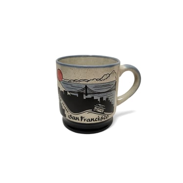 Vintage San Francisco Coffee Mug, 1982 SNCO Golden Gate Bridge Souvenir Cup, California Sunset, C Foldvary Stoneware Ceramic, Japan 