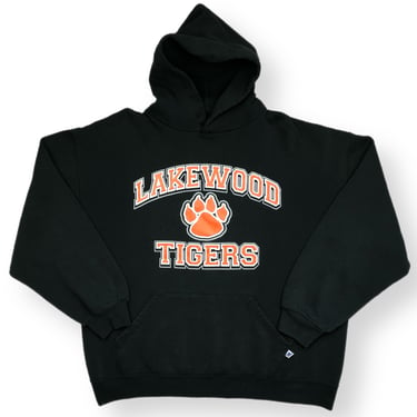 Vintage 90s Russell Athletic “Lakewood Tigers” Boxy Hoodie Sweatshirt Pullover Size XL 