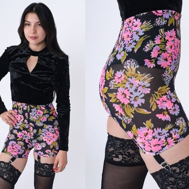60s Panty Girdle Floral Shapewear Black Hot Pink Firm Shaping, Shop Exile
