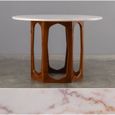 MCM Pink Marble and Hexagonal Walnut Dining Kitchen Entry Game Card Table 